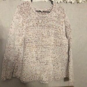 CJ Banks Cream and Brown Cowl Neck Sweater